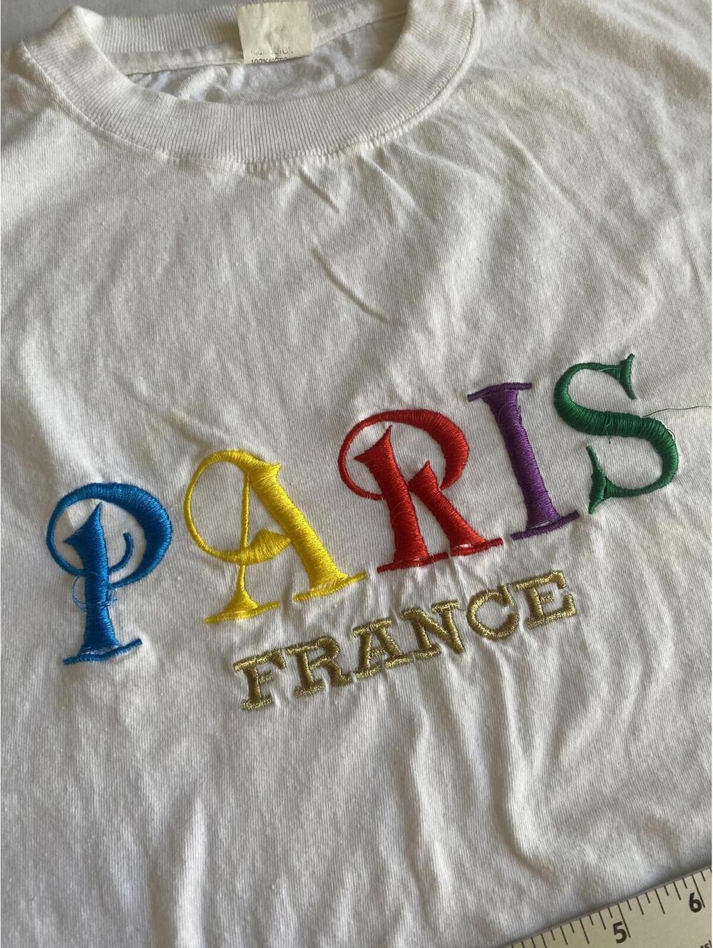 White Embroidered Paris France Sweatshirt Medium